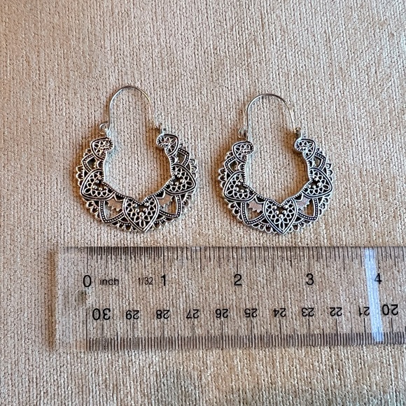 Embellished Silver Hoop Earrings - Picture 3 of 4